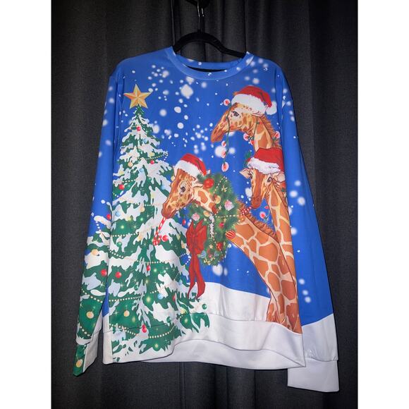 Ugly Christmas Sweater Sweaters - Ugly Christmas Sweater Sweatshirt Xmas Size Large Giraffe